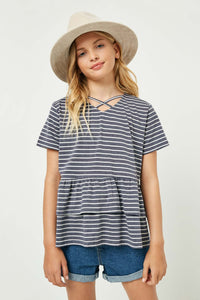 GY2368 NAVY Girls Tiered Cross Back Top Front
