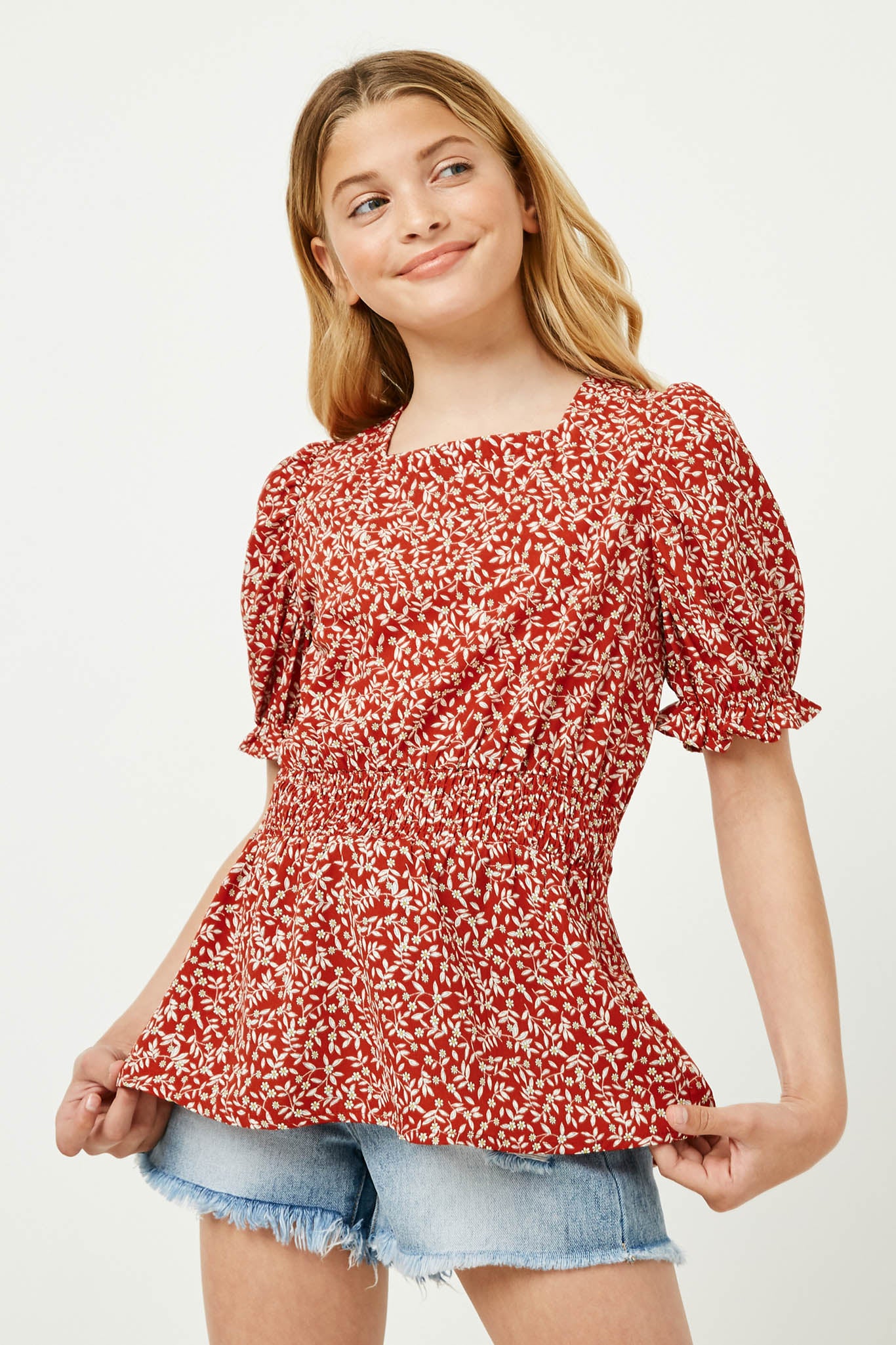 Botanical Print Smocked Top