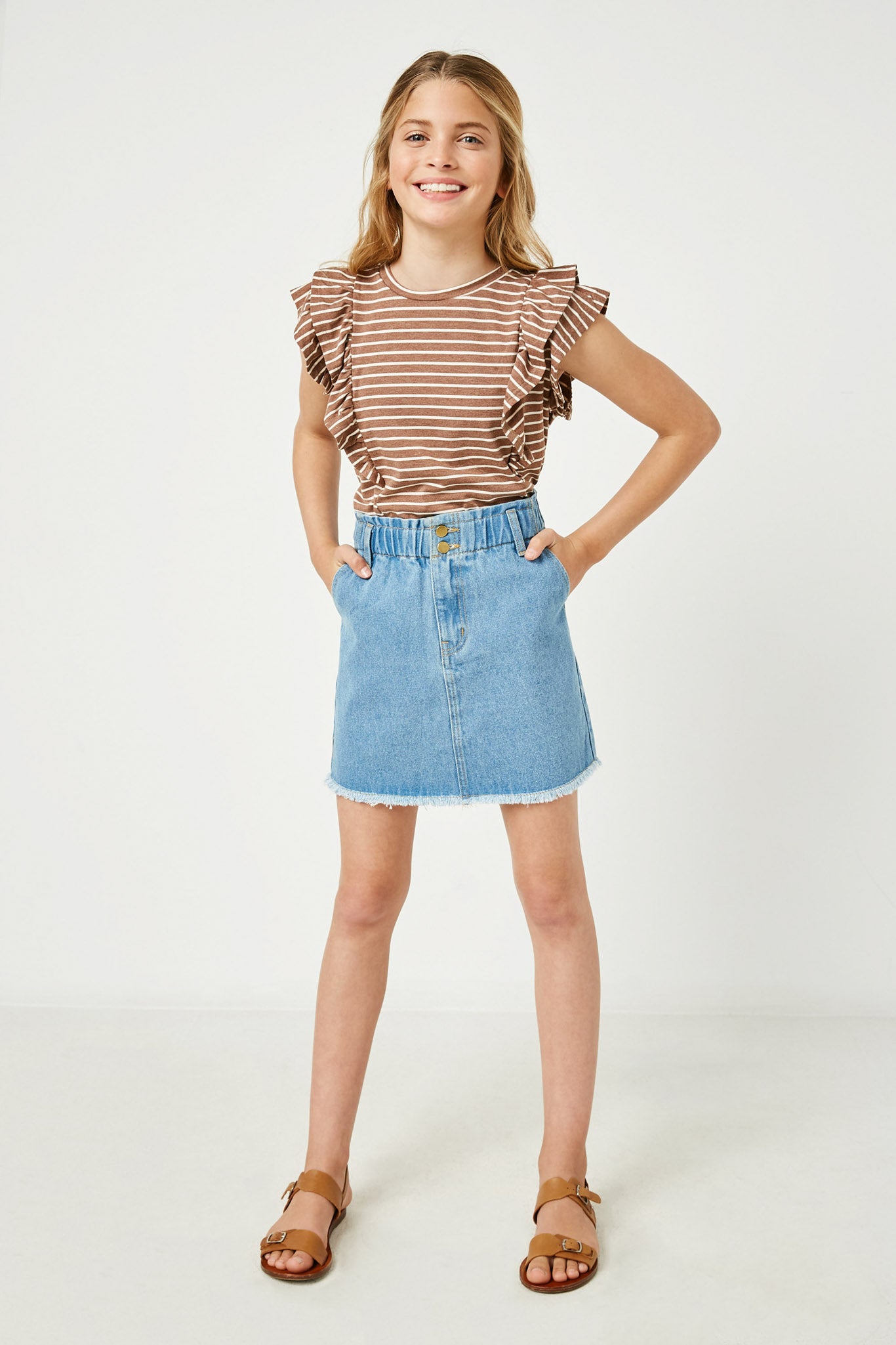 Layered Ruffle Striped Tee