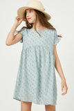 GY2401 BLUE Girls Ruffle Sleeve Swiss Dot Tunic Dress Front