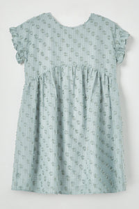 GY2401 BLUE Girls Ruffle Sleeve Swiss Dot Tunic Dress Front Flat