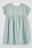 GY2401 BLUE Girls Ruffle Sleeve Swiss Dot Tunic Dress Front Flat