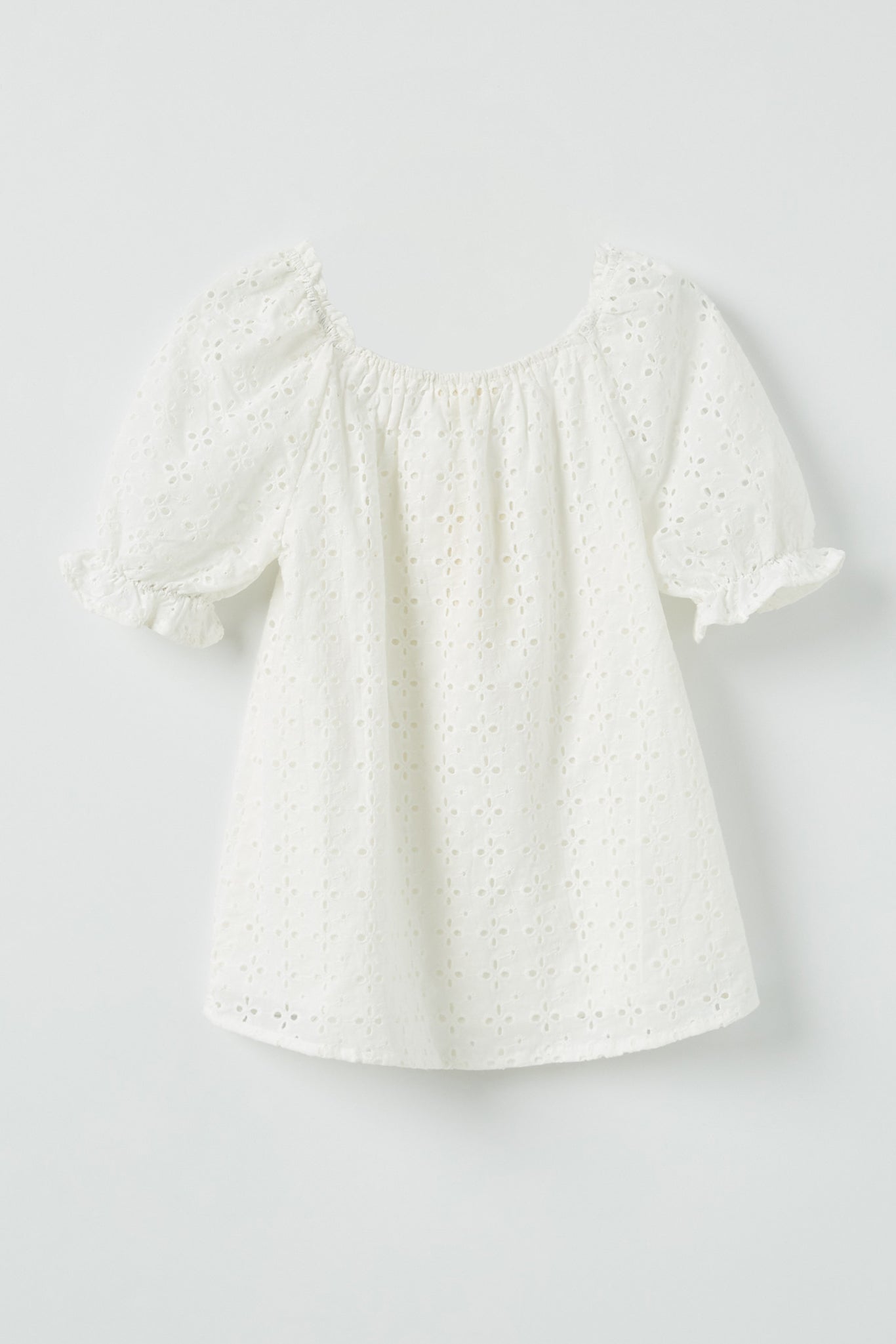 GY2414 Off White Girls Eyelet Puff Sleeve Square Neck Top Back Flat