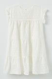 GY2416 Off White Girls Flutter Sleeve Tiered Eyelet Dress Front Flat