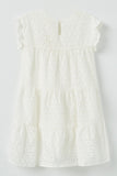 GY2416 Off White Girls Flutter Sleeve Tiered Eyelet Dress Back Flat