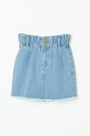 GY2421 Light Denim Girls Elastic High Waist Denim Skirt Flat Front