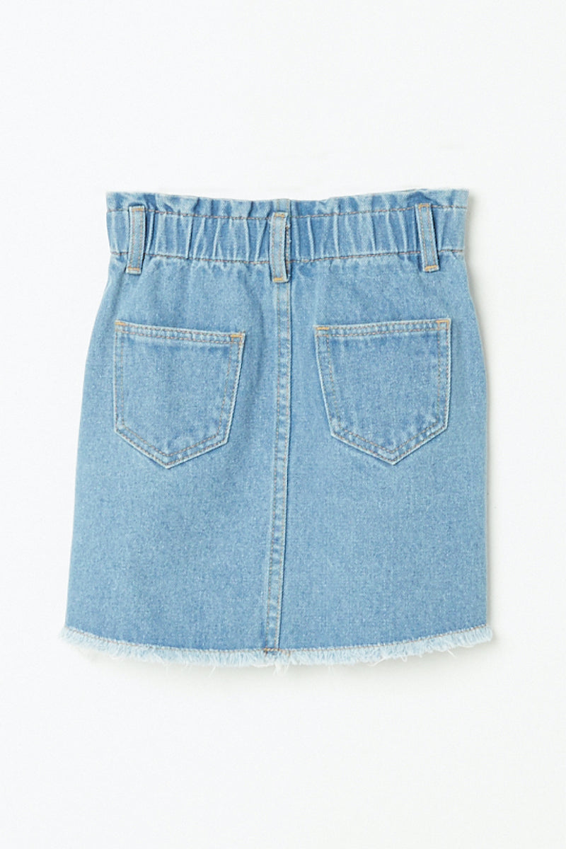 GY2421 Light Denim Girls Elastic High Waist Denim Skirt Flat Back