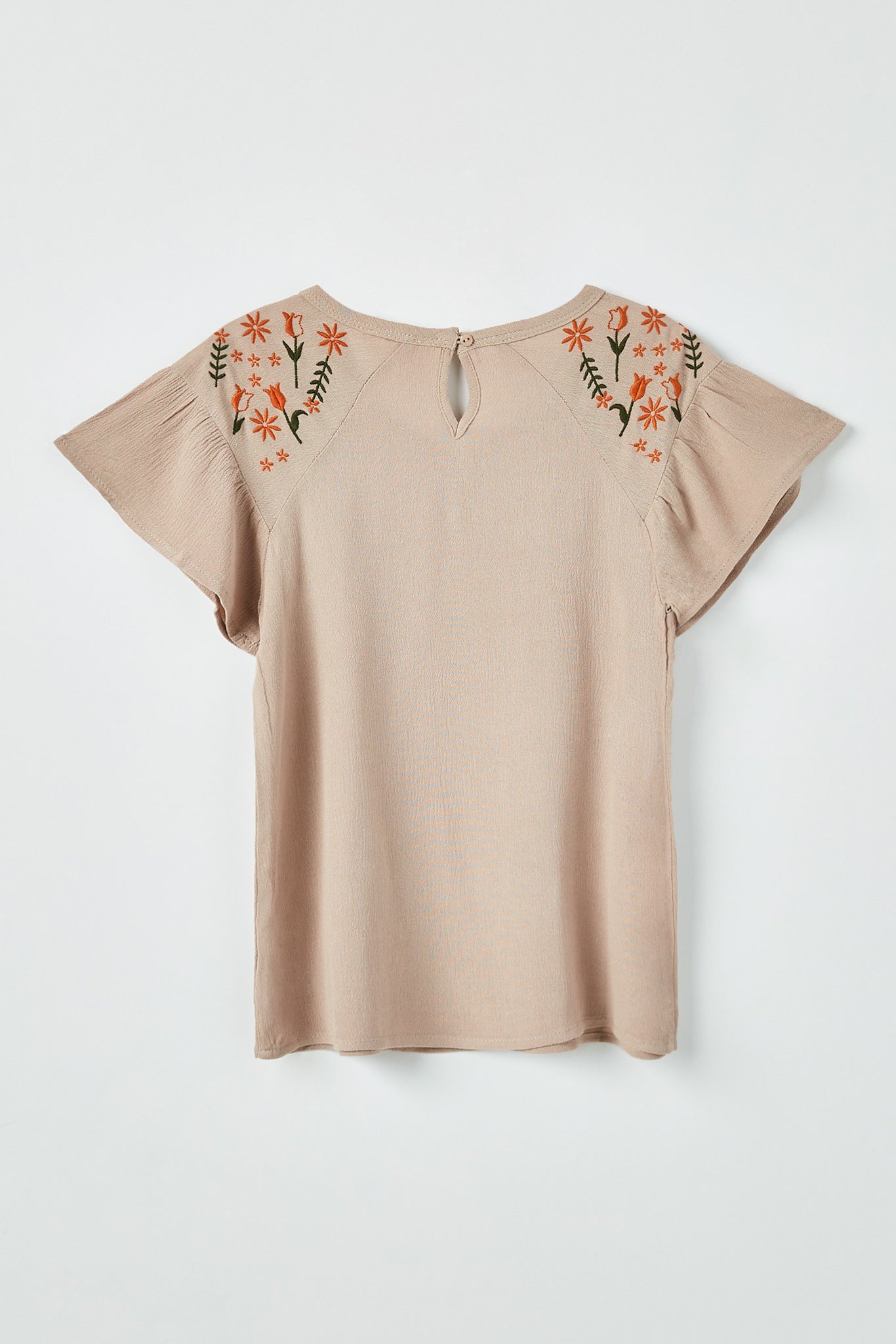 GY2429 Girls Embroidered Flutter Sleeve Top Back