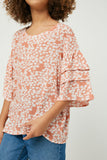 GY2432 Salmon Girls Tiered Sleeve Floral Top Side