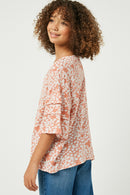 GY2432 Salmon Girls Tiered Sleeve Floral Top Side
