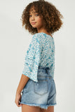 GY2432 Seafoam Girls Tiered Sleeve Floral Top Side