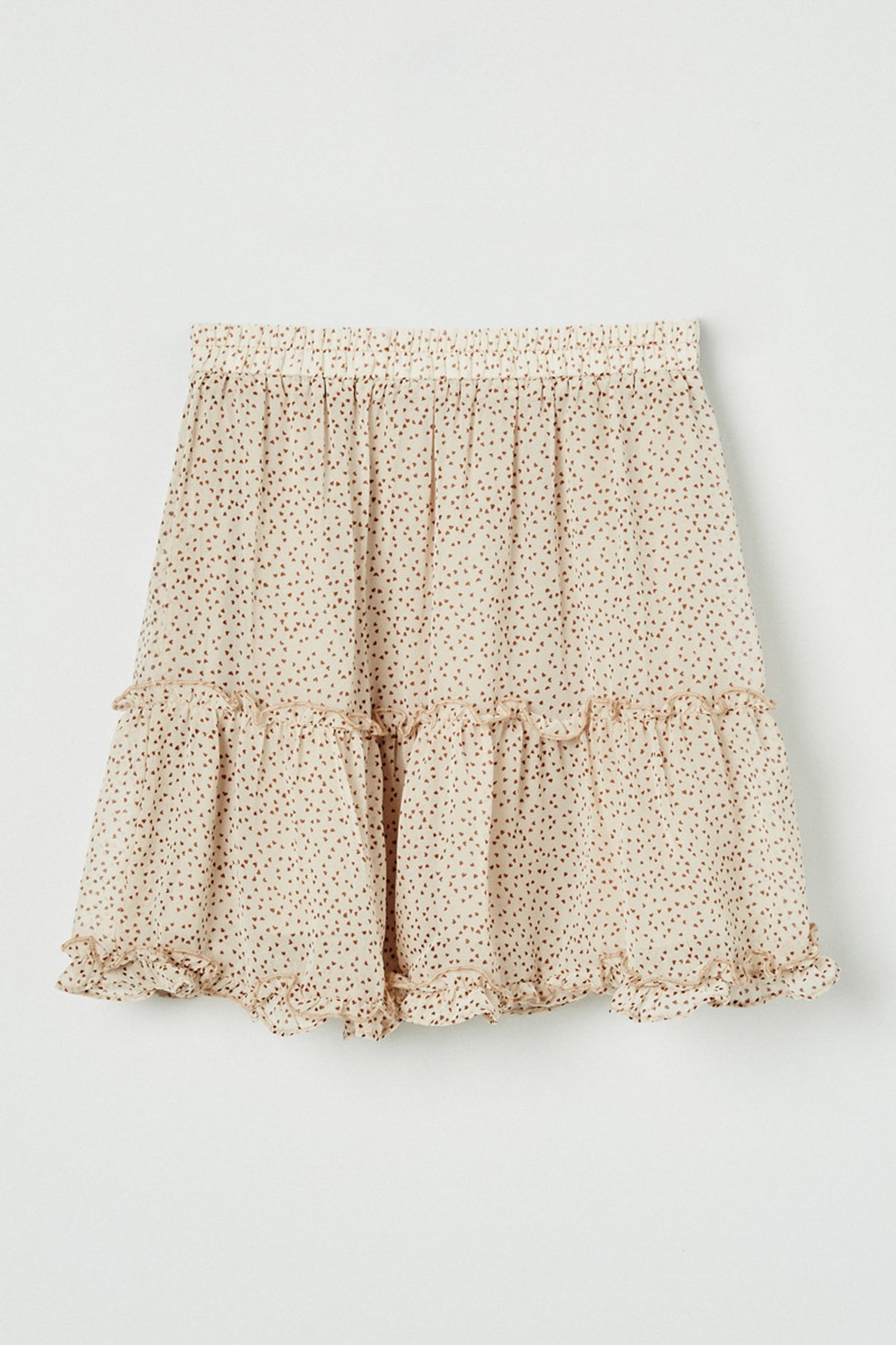 GY2444 BEIGE Girls Elastic Waist Ditsy Heart Ruffle Skirt Back Flat