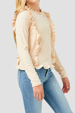 GY2459 Ivory Girls Ruffle Detailed Ribbed Long Sleeve Tee Detail