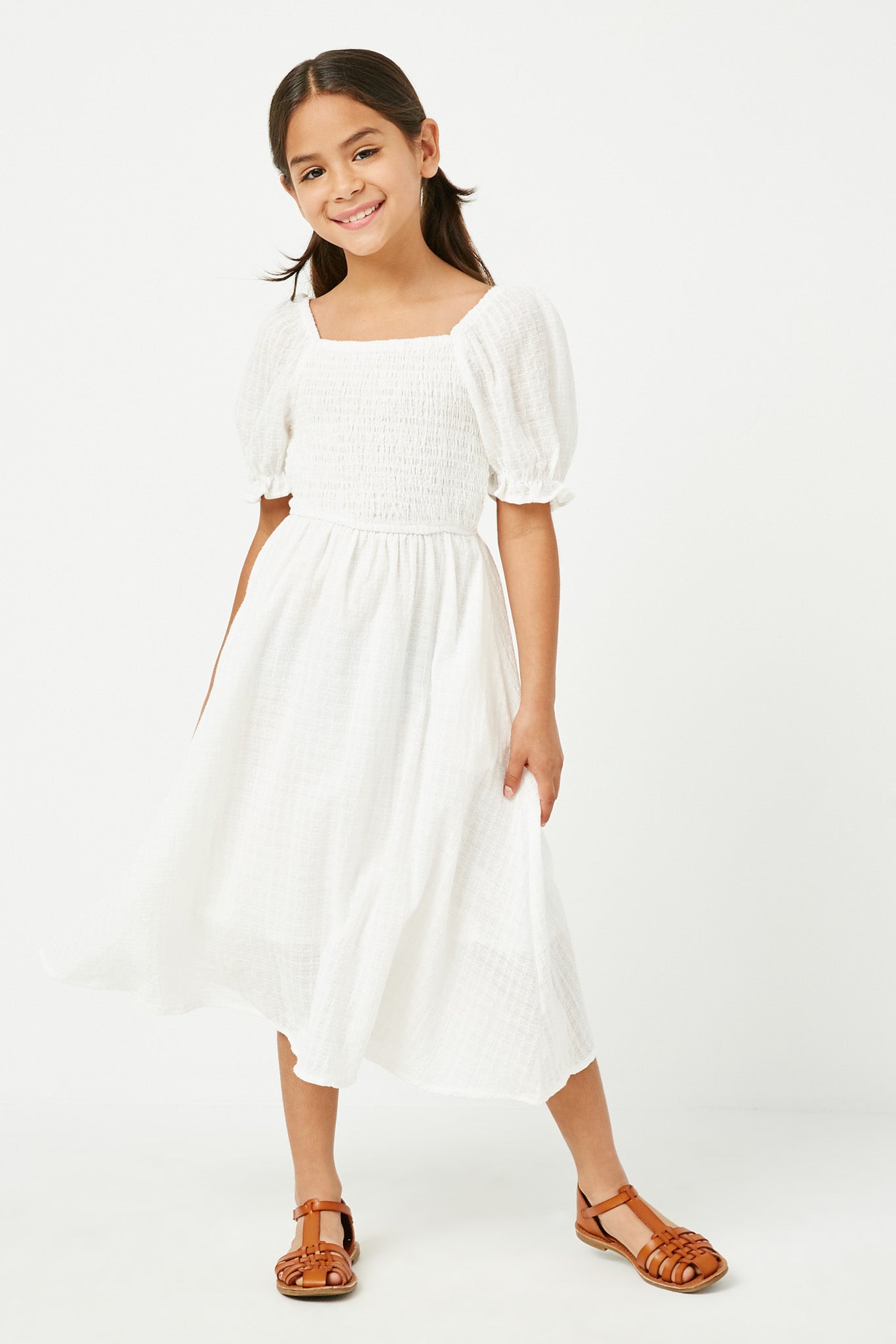 white dresses with puffy sleeves Girls Smocked Puff Sleeve Dresses