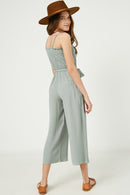 GY2488 Sage Girls Sleeveless Smocked Button Detail Textured Jumpsuit Back