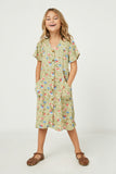 GY2498 Sage Girls Pocketed Button Front V Neck Tunic Dress Full Body