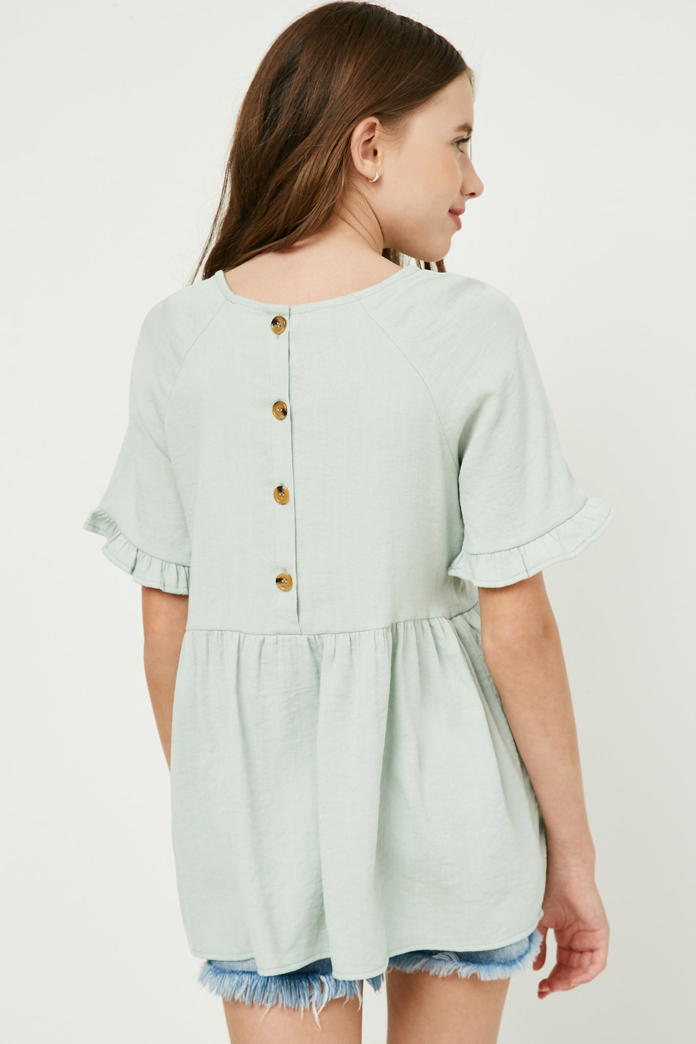 Buttoned Back Peplum Top