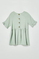GY2509 Mint Girls Ruffle Sleeve Button Back Peplum Top Flat Back