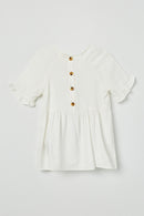 GY2509 Off White Girls Ruffle Sleeve Button Back Peplum Top Flat Back