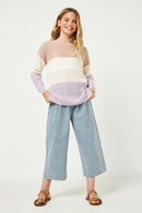 GY2529 Lavender Mix Girls Colorblock Loose Knit Summer Sweater Front