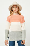 GY2529 Orange Mix Girls Colorblock Loose Knit Summer Sweater Front