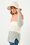 GY2529 Orange Mix Girls Colorblock Loose Knit Summer Sweater Side Pose