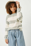 GY2530 Blue Girls Striped Loose Knit Summer Sweater Pose