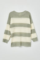 GY2530 Blue Girls Striped Loose Knit Summer Sweater Flat Front