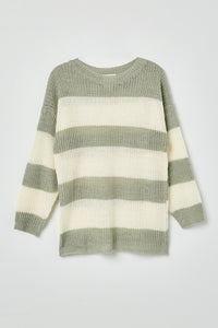 GY2530 Blue Girls Striped Loose Knit Summer Sweater Flat Front