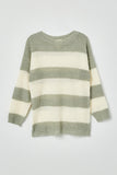 GY2530 Blue Girls Striped Loose Knit Summer Sweater Flat Front