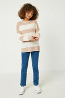 GY2530 Mauve Girls Striped Loose Knit Summer Sweater Full Body