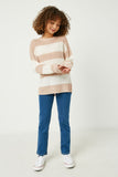 GY2530 Mauve Girls Striped Loose Knit Summer Sweater Full Body