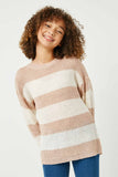 GY2530 Mauve Girls Striped Loose Knit Summer Sweater Close Front