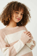 GY2530 Mauve Girls Striped Loose Knit Summer Sweater Detail