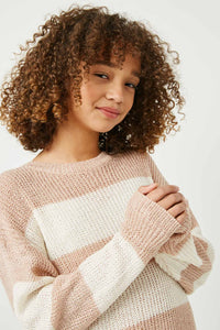 GY2530 Mauve Girls Striped Loose Knit Summer Sweater Detail