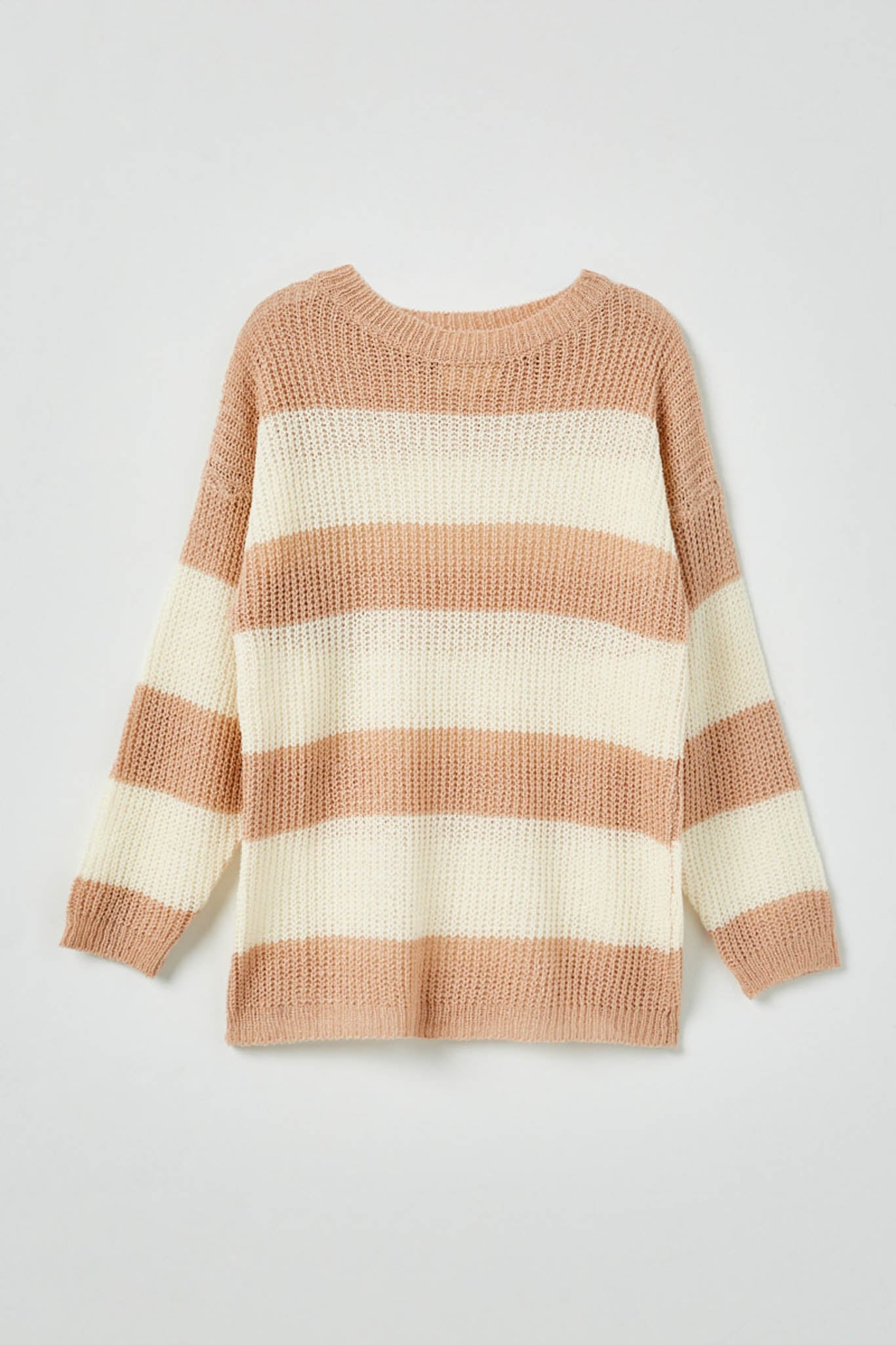 GY2530 Mauve Girls Striped Loose Knit Summer Sweater Flat Front