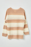 GY2530 Mauve Girls Striped Loose Knit Summer Sweater Flat Back