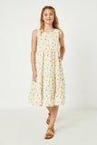 GY2538 Yellow Girls Cross Back Floral Tank Maxi Dress Side