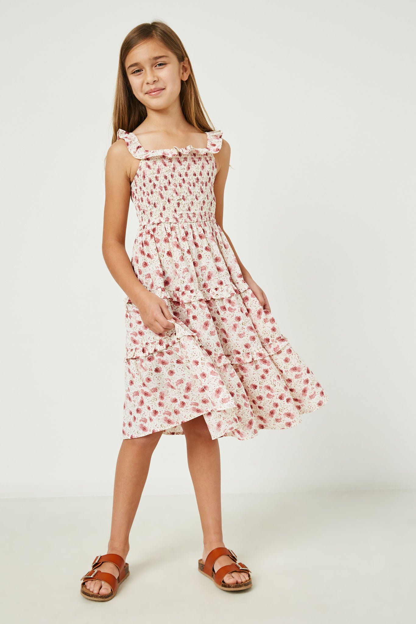 Ruffle Smocked Maxi Dress | Pink / XL