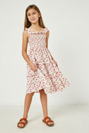 GY2539 Pink Girls Ruffle Square Neck Smocked Dress Front