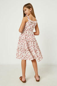 GY2539 Pink Girls Ruffle Square Neck Smocked Dress Back