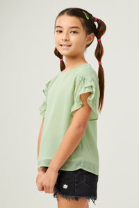 GY2540 Mint Girls Sheer Tulip Sleeve Top Side