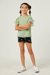 GY2540 Mint Girls Sheer Tulip Sleeve Top Full Body 2