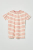 GY2551 Pink Girls Lace Striped Short Sleeve Tee Flat Front