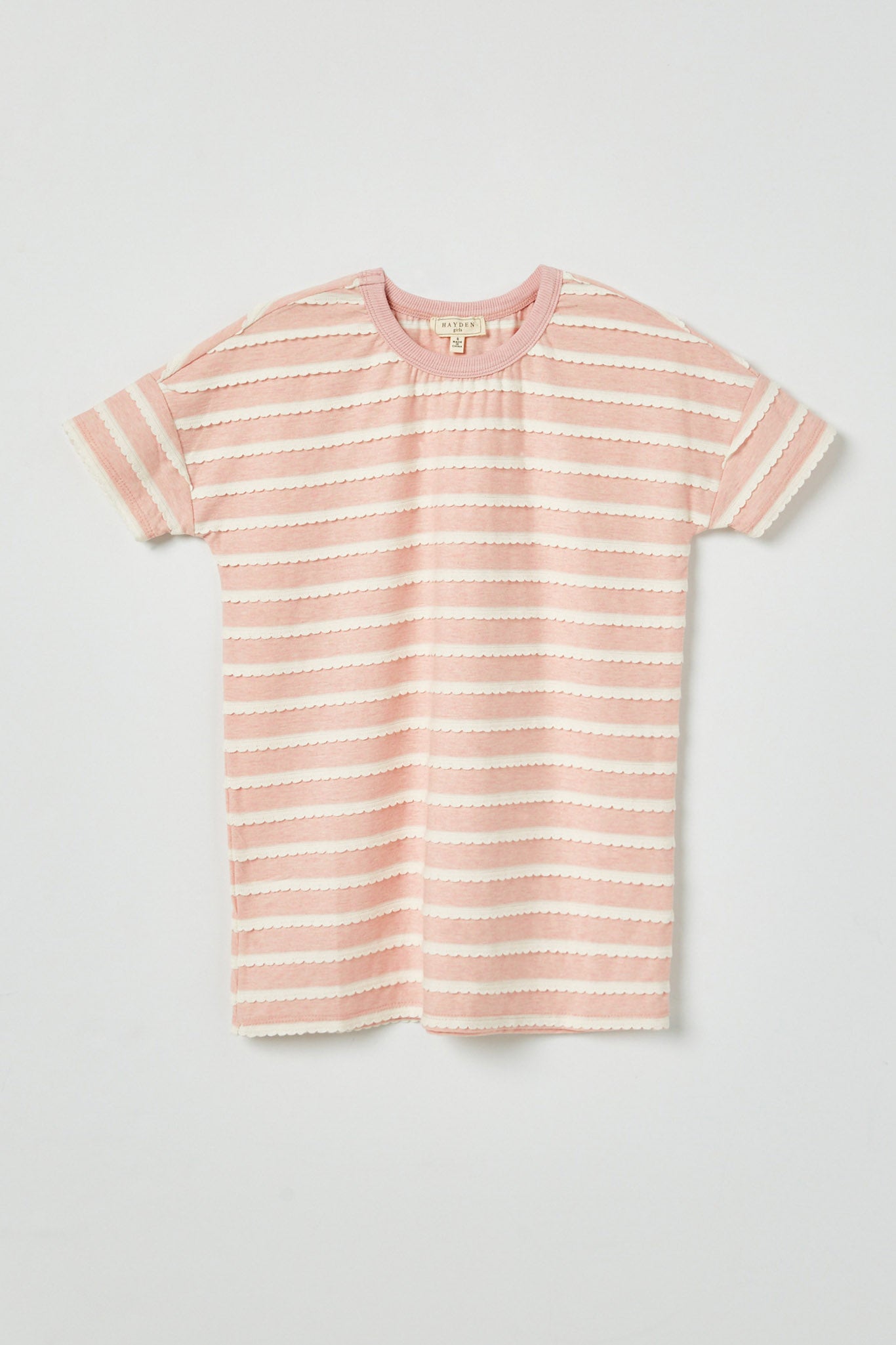 GY2551 Pink Girls Lace Striped Short Sleeve Tee Flat Front