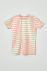GY2551 Pink Girls Lace Striped Short Sleeve Tee Flat Front