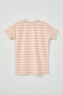 GY2551 Pink Girls Lace Striped Short Sleeve Tee Flat Back