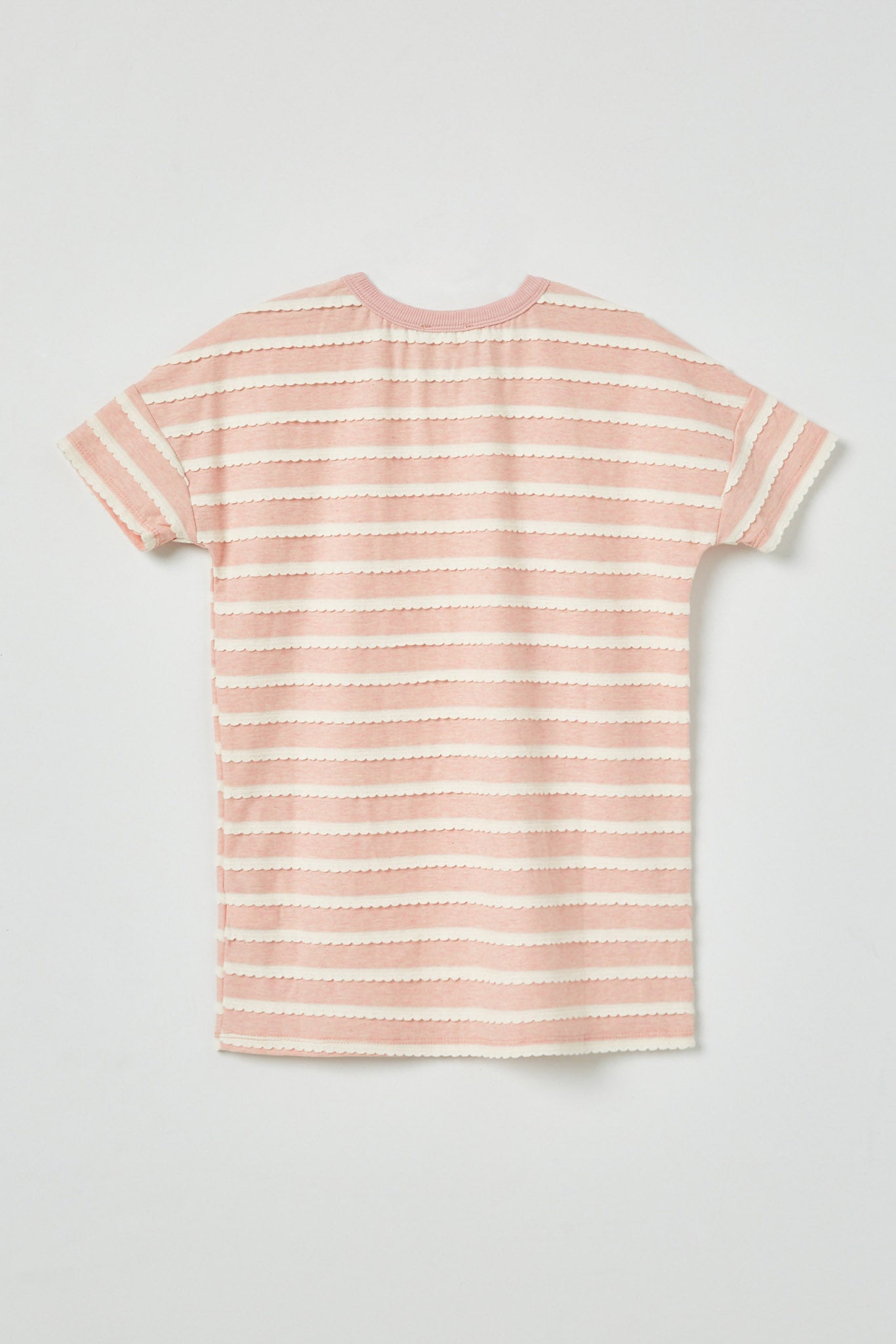 GY2551 Pink Girls Lace Striped Short Sleeve Tee Flat Back