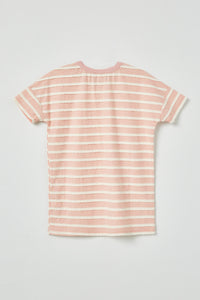 GY2551 Pink Girls Lace Striped Short Sleeve Tee Flat Back