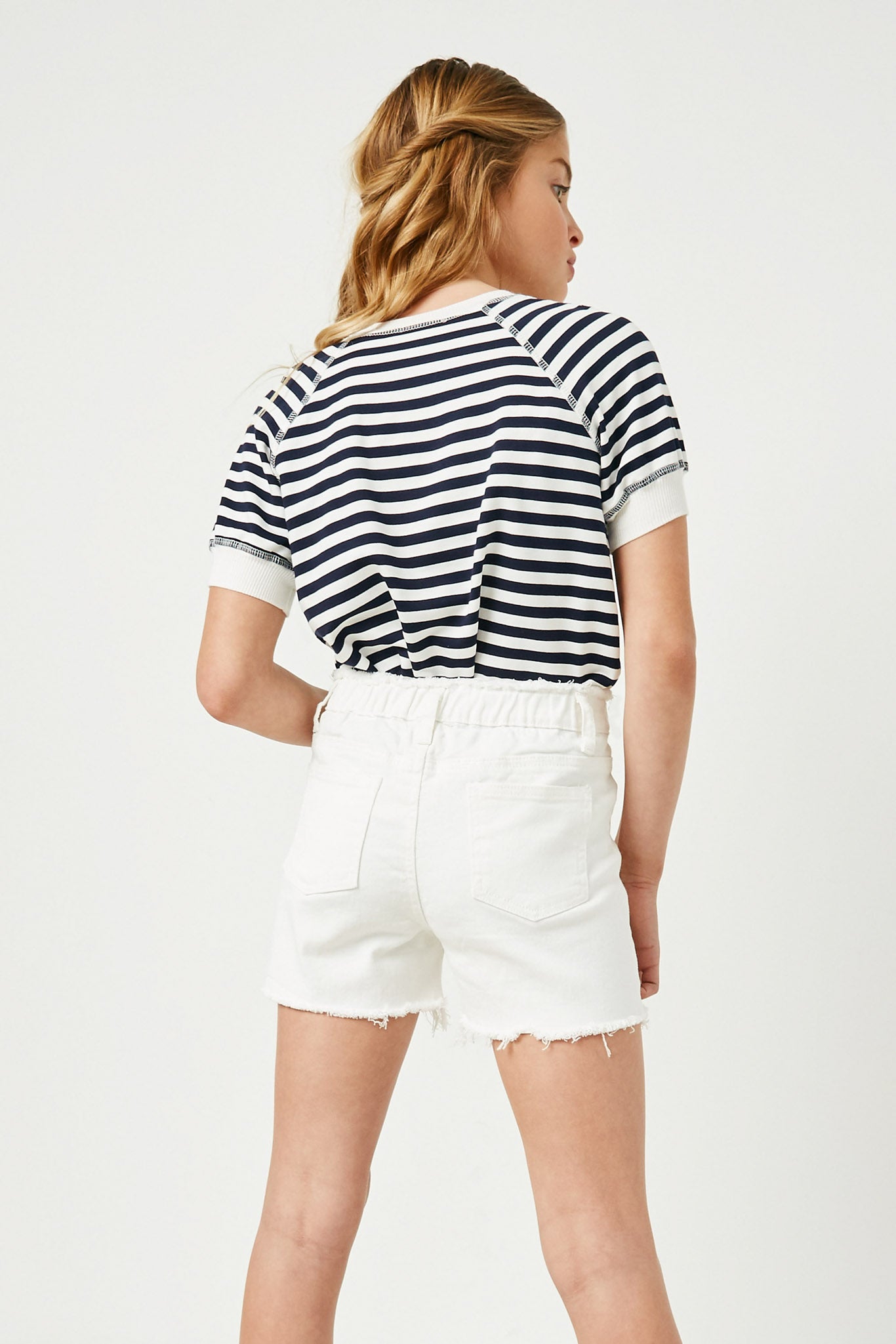 GY2559 White Denim Girls Distressed Frayed Detail Denim Shorts Back